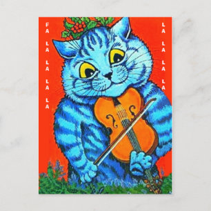 Carte Postale Chat de Noël drôle Holly & Violon Fal-La-La-La-La-