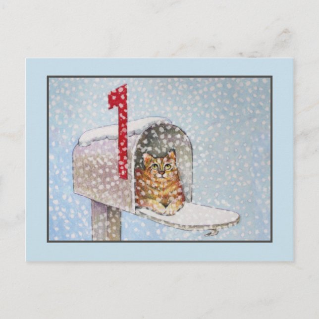 Carte postale Chat de Noël enneigé (Devant)