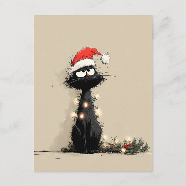 Carte Postale Chat de Noël grincheux (Devant)