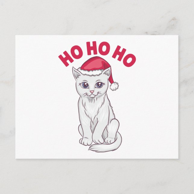 Carte Postale Chat de Noël Ho Ho (Devant)