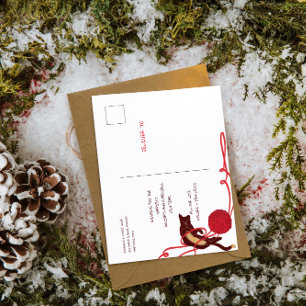 Carte Postale Chat de Noël joyeux - Chat joueur avec des rubans