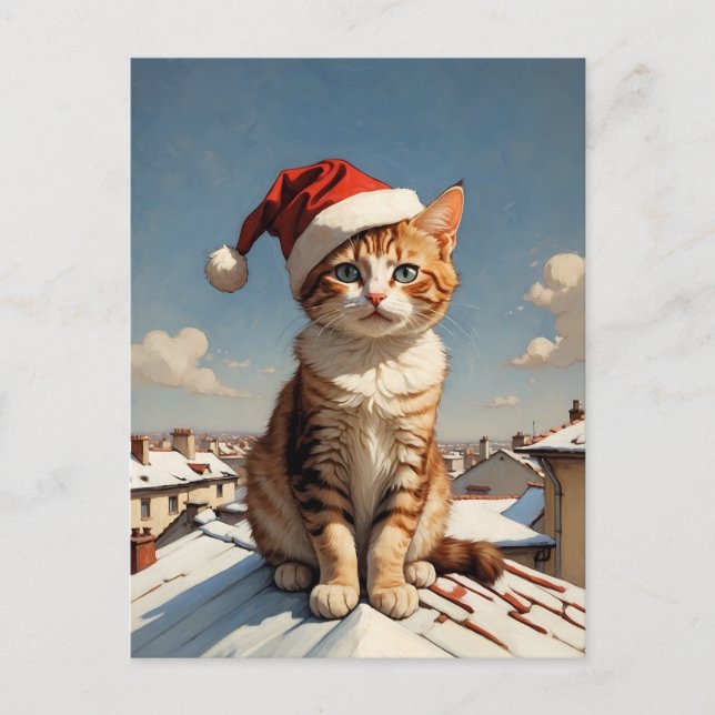 Carte Postale chat de Noël mignon (Devant)