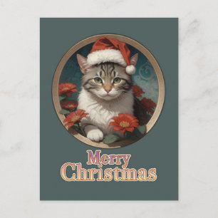 Carte Postale chat de Noël mignon