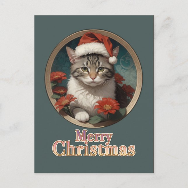 Carte Postale chat de Noël mignon (Devant)