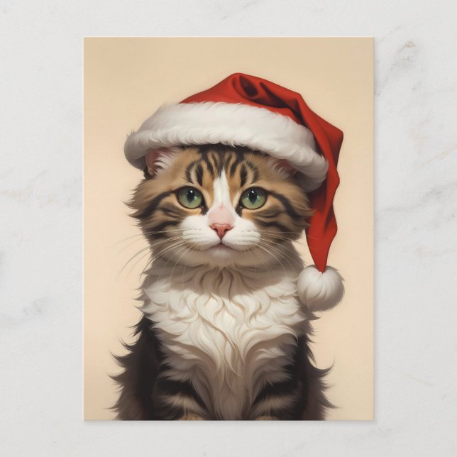 Carte Postale chat de Noël mignon (Devant)