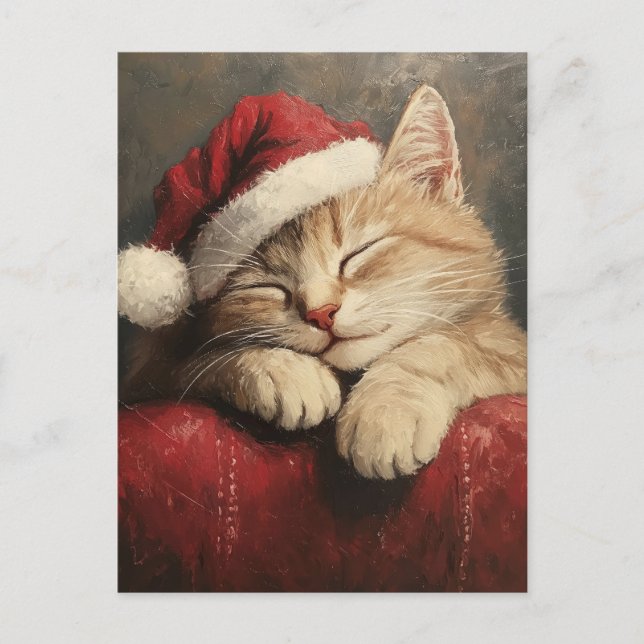 Carte Postale Chat de Noël mignon et cosy à Santa Hat (Devant)