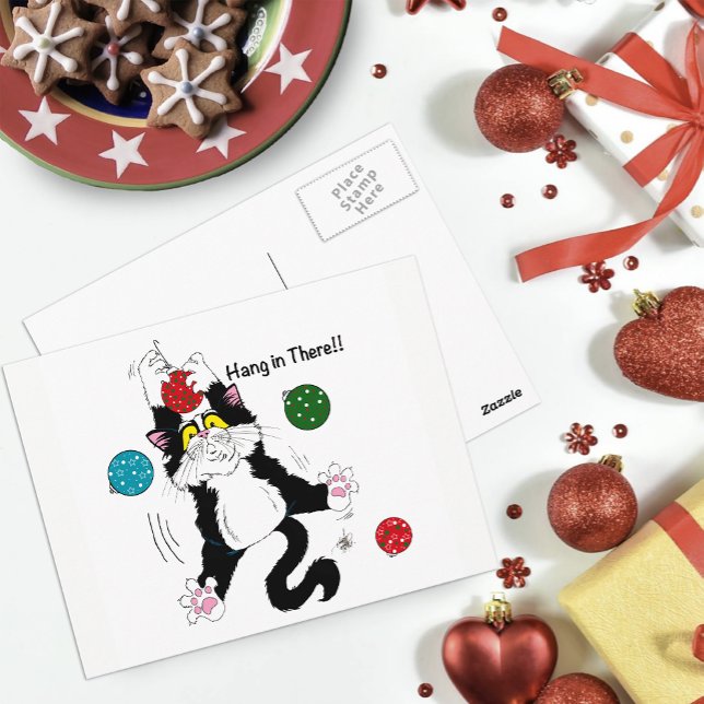 Carte Postale Chat de Noël noir blanc Tuxedo (Créateur téléchargé)