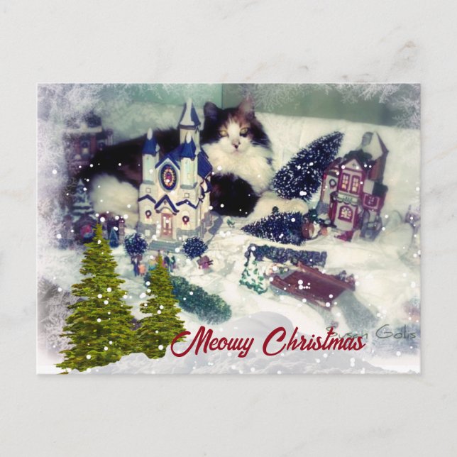 Carte Postale Chat de Noël rétro / Vacances pour amateur de chat (Devant)