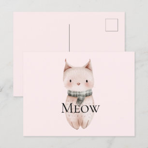 Carte Postale Chat de Noël rose pâle