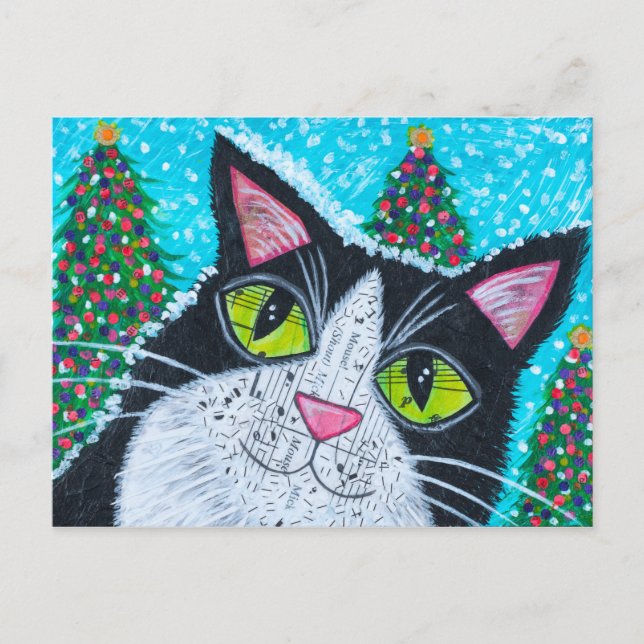 Carte Postale chat de noël Tuxedo (Devant)