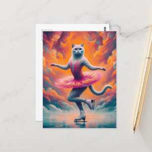 Carte Postale Chat de patinage sur glace adorable