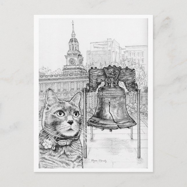 Carte Postale Chat de Philly visitant la cloche de la liberté (Devant)