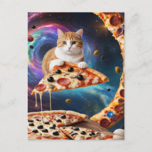 Carte Postale Chat de pizza drôle dans l'espace