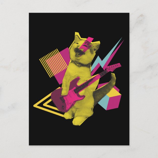 Carte Postale Chat de Rock and Roll Guitariste Musicien (Devant)