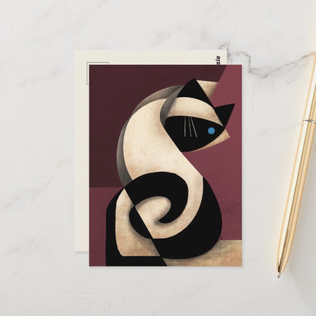 Carte Postale Chat de Siamese (Devant/Arrière en situation)