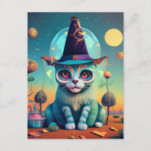 Carte Postale Chat de sorcière funky
