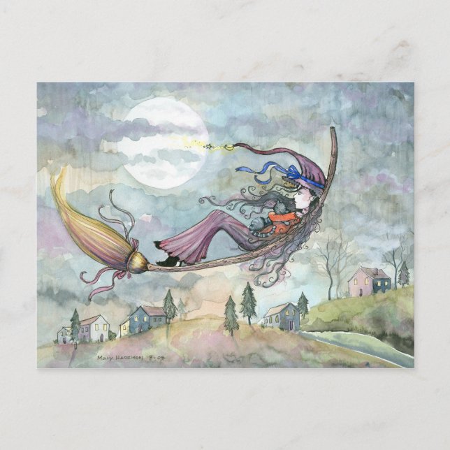 Carte postale Chat de sorcière Halloween par Molly (Devant)