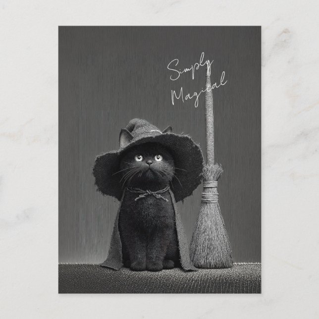 Carte Postale Chat de sorcière simplement magique (Devant)