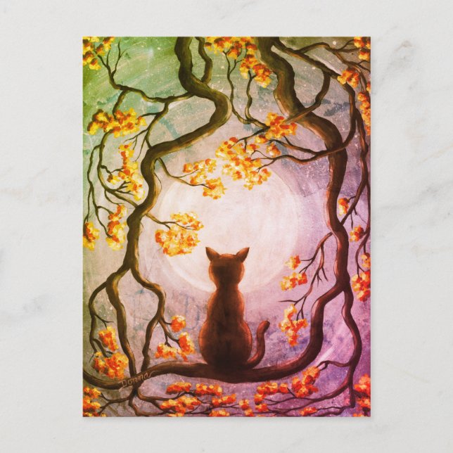 Carte Postale Chat de Whimsical dans l'art de peinture de Pleine (Devant)