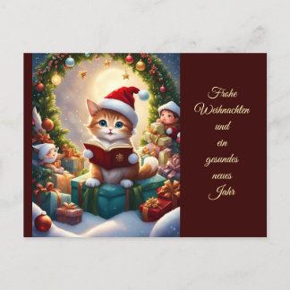 Carte Postale Chat déguisé en père Noël
