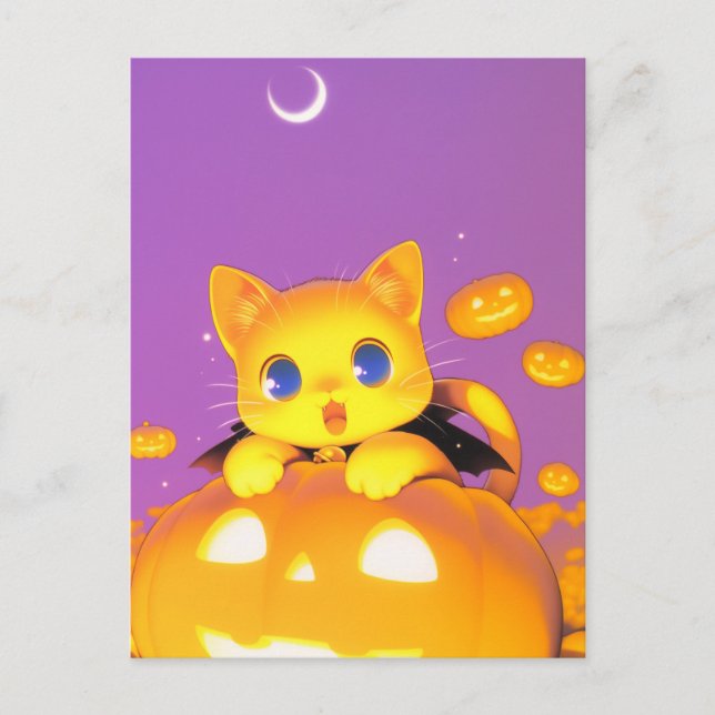 Carte Postale Chat d'Halloween (Devant)