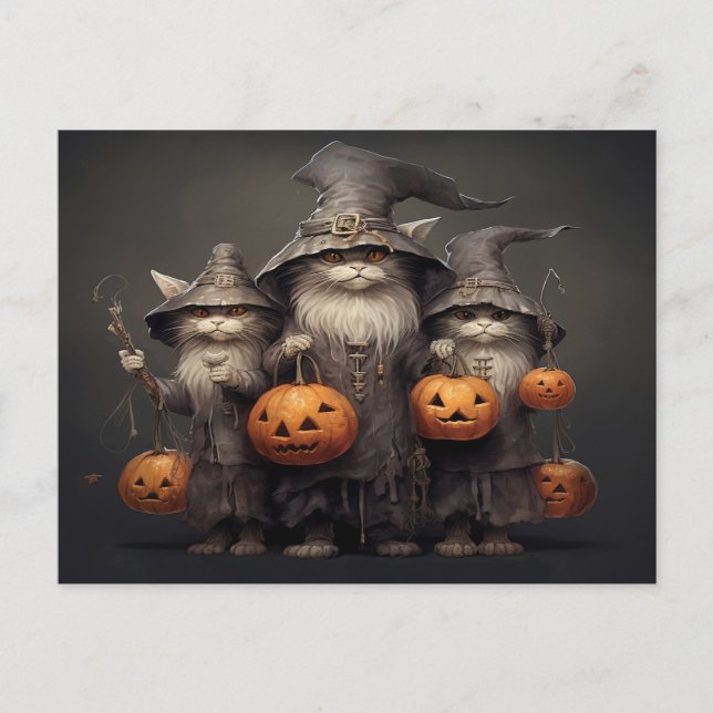 Carte Postale Chat d'Halloween (Devant)