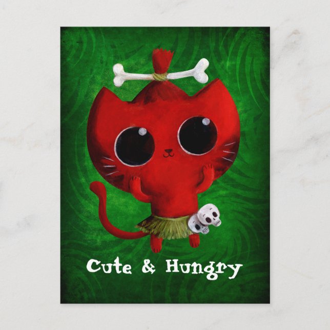 Carte Postale Chat d'Halloween cannibale adorable (Devant)