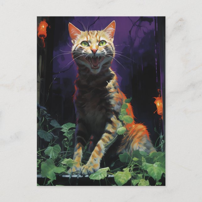 Carte Postale Chat d'Halloween effrayant (Devant)