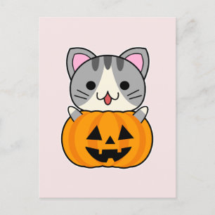 Carte Postale Chat d'Halloween mignonne à Jack-o'-lantern