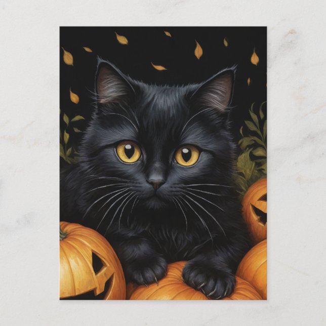 Carte Postale Chat d'Halloween noir (Devant)