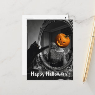 Carte Postale Chat d'Halloween vintage décapite une tête de citr