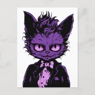 Carte Postale Chat d'Halloween violet