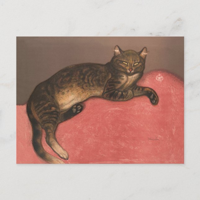 Carte Postale Chat d'hiver sur Cushion Vintage Portrait de chat (Devant)
