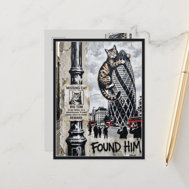 Carte Postale Chat Disparu Drôle (Devant/Arrière en situation)
