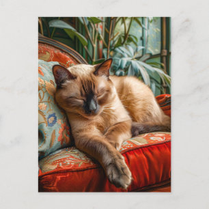 Carte Postale Chat dormant sur une chaise confortable