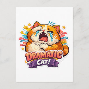 Carte Postale Chat dramatique drôle de dessin animé en larmes Ré