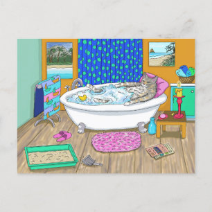 Carte Postale Chat drôle dans Bain 665