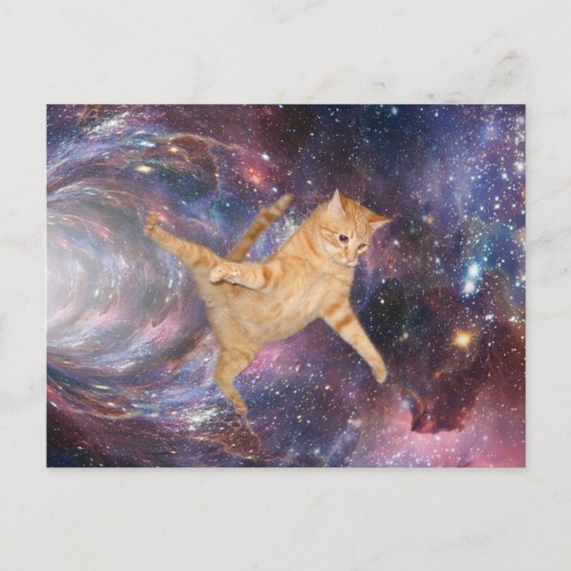 Carte Postale Chat drôle dans le trou de ver de la galaxie spati (Devant)