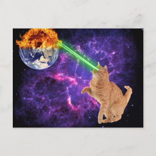 Carte Postale Chat drôle dans l'espace Galaxie Laser Earth