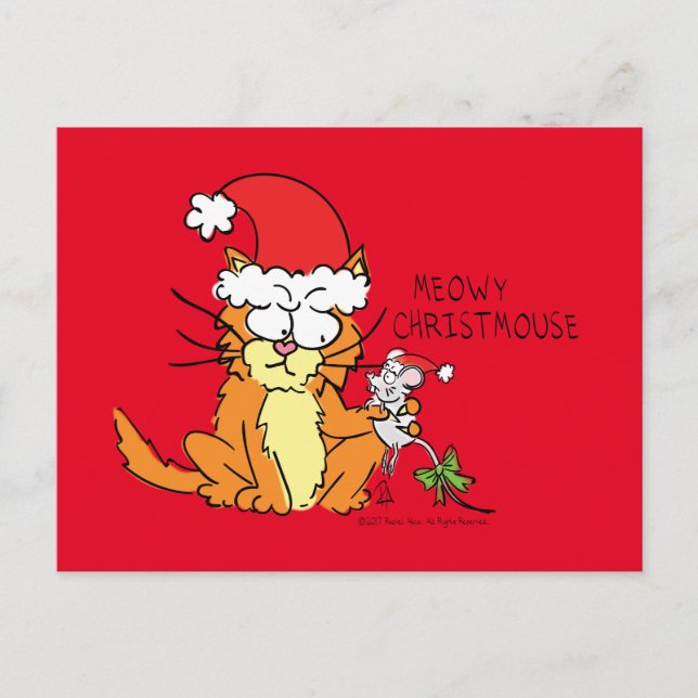Carte Postale Chat drôle de dessin animé de Noël Mignon Souris (Devant)