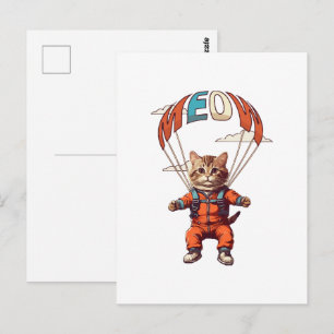 Carte Postale Chat drôle de parachutisme