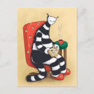 Carte Postale Chat drôle lisant de l'art