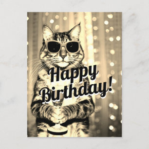 Carte Postale Chat drôle portant toasts pour un anniversaire 