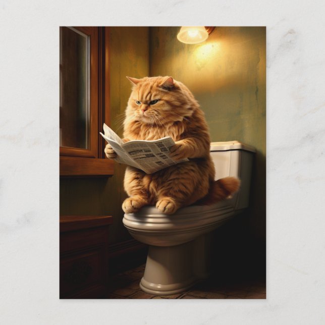 Carte Postale Chat drôle sur Toilet | Humour De Salle De Bains (Devant)