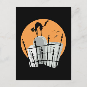 Carte Postale Chat du cimetière d'Halloween
