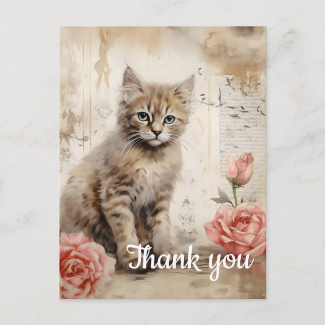 Carte Postale Chat duveteux Merci 13 (Devant)