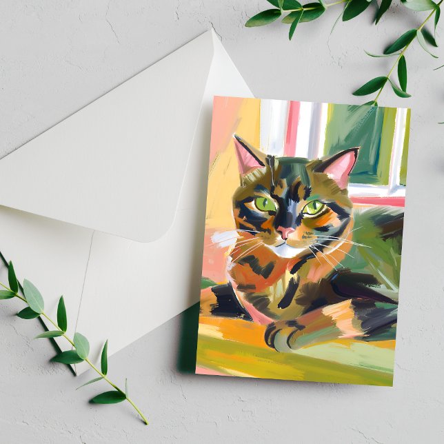Carte Postale Chat Écaille de Tortue | Peinture de Chat Belle (Créateur téléchargé)