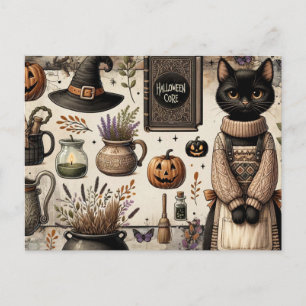 Carte Postale Chat effrayant Halloween Core Junk Journaling