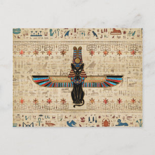 Carte Postale Chat égyptien - Bastet sur le papyrus