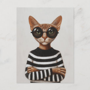 Carte Postale Chat Élégant Avec Des Lunettes Rondes
